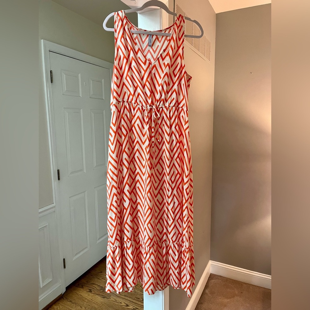 Mango Orange and White Geometric Maxi Dress